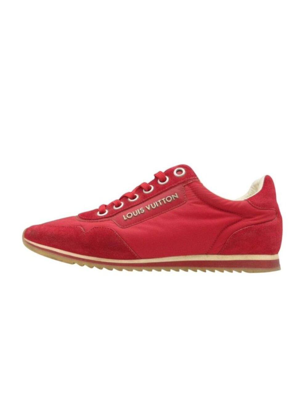 Louis Vuitton Sneakers Low Cut Shoes Suede Nylon Logo Lace-up Red 7
